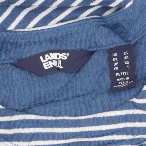 Lands' End Women's Blue Striped 3/4 Sleeve Cotton Petite T-Shirt XS
