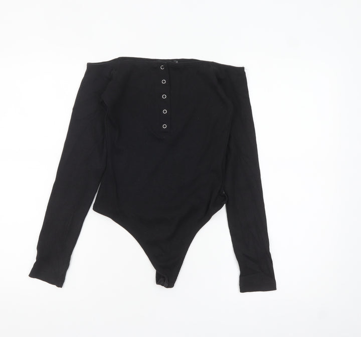 Missguided Womens Black Off Shoulder Long Sleeve Bodysuit UK 10
