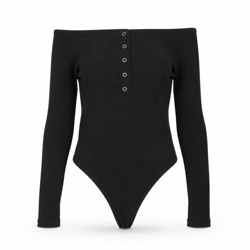 Missguided Womens Black Off Shoulder Long Sleeve Bodysuit UK 10