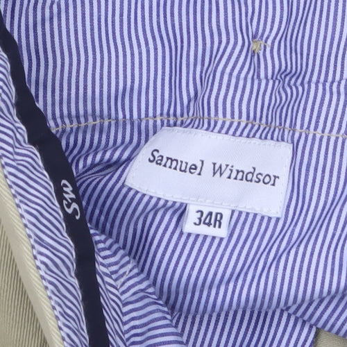 Samuel Windsor Men's Beige Chino Trousers 34R Regular Fit Cotton