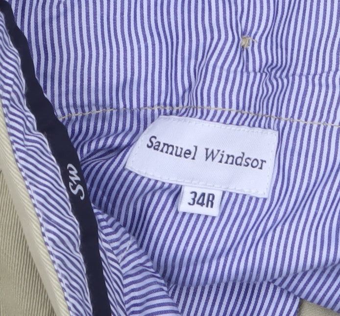Samuel Windsor Men's Beige Chino Trousers 34R Regular Fit Cotton
