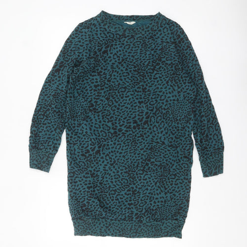 Nush Womens Teal Animal Print Cotton Pullover Sweatshirt Size 6
