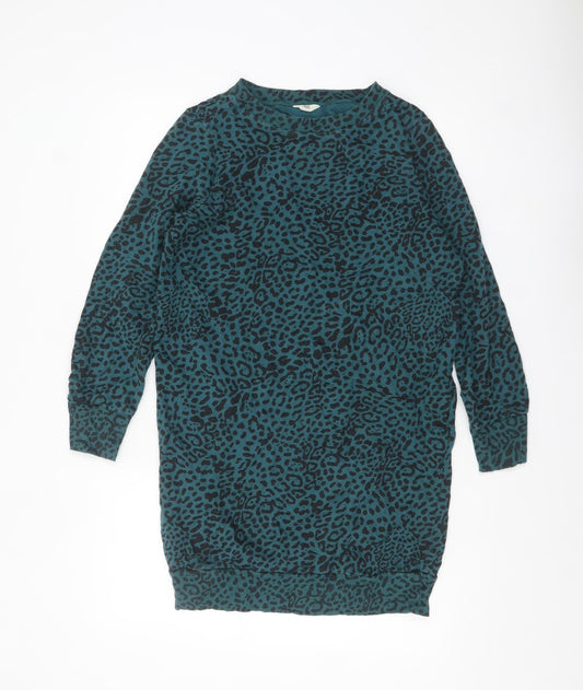 Nush Womens Teal Animal Print Cotton Pullover Sweatshirt Size 6