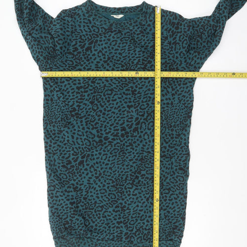 Nush Womens Teal Animal Print Cotton Pullover Sweatshirt Size 6