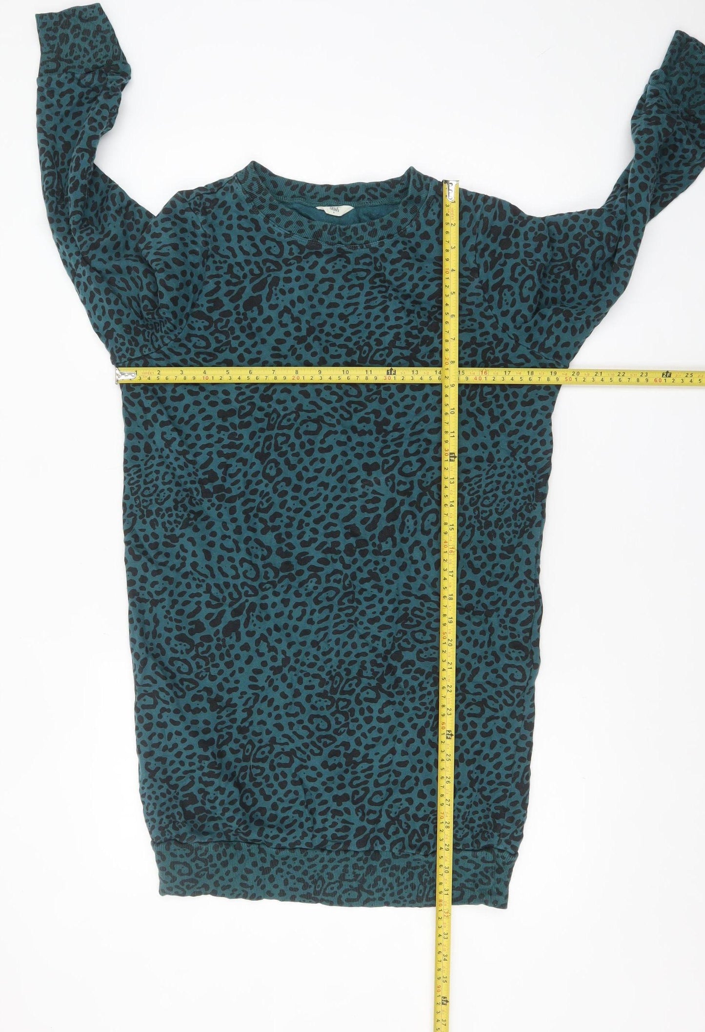 Nush Womens Teal Animal Print Cotton Pullover Sweatshirt Size 6