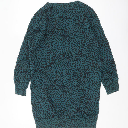 Nush Womens Teal Animal Print Cotton Pullover Sweatshirt Size 6