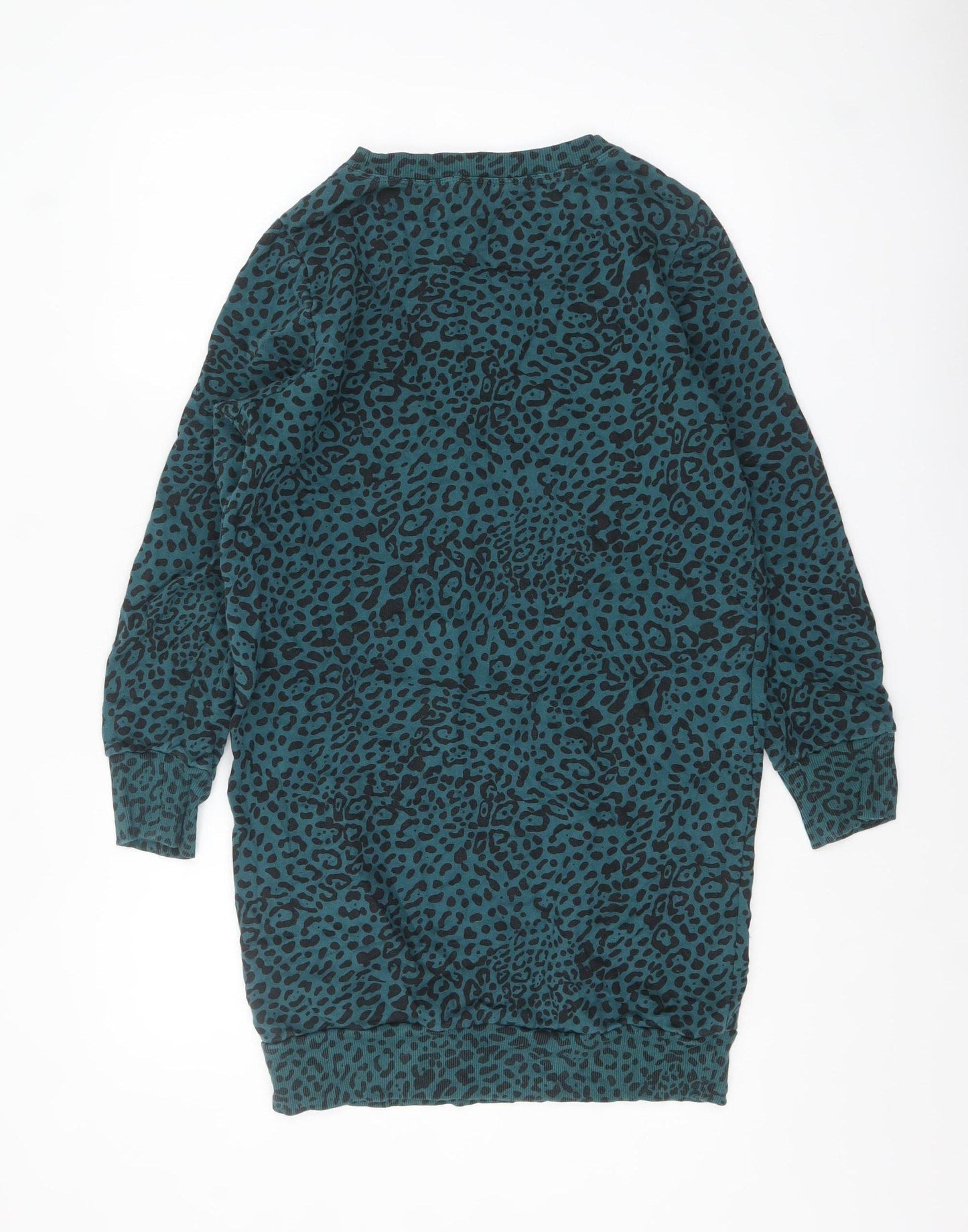 Nush Womens Teal Animal Print Cotton Pullover Sweatshirt Size 6