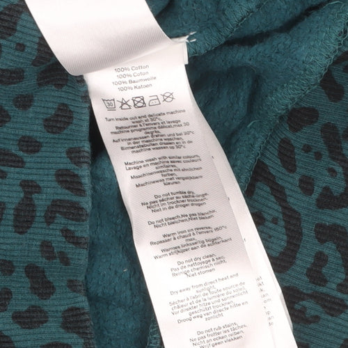 Nush Womens Teal Animal Print Cotton Pullover Sweatshirt Size 6