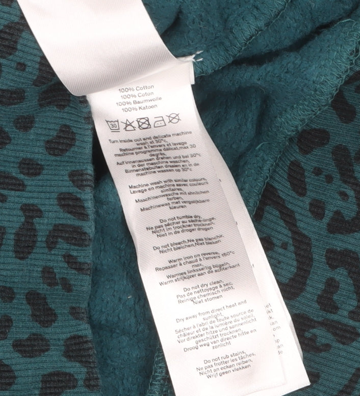 Nush Womens Teal Animal Print Cotton Pullover Sweatshirt Size 6