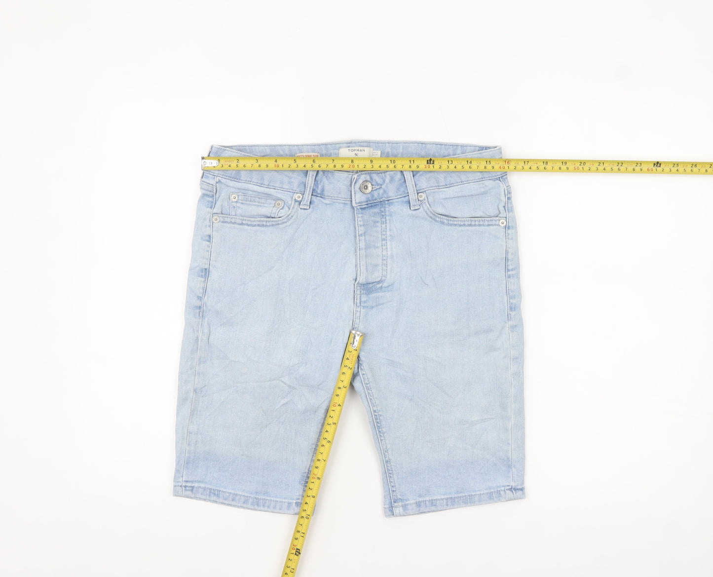 Topman Men’s Blue Light Wash Slim Denim Chino Shorts Size 30