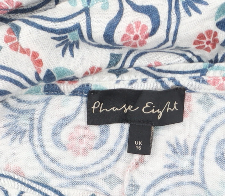 Phase Eight Women's Multicoloured Floral Linen Tunic Blouse UK 16