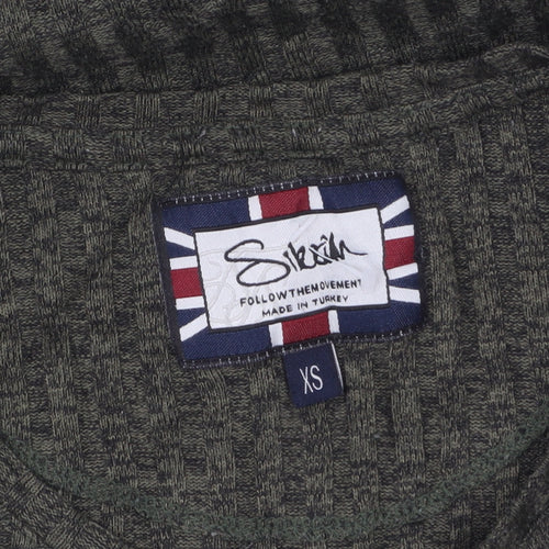 SikSilk Men's Green XS Slim Fit Crew Neck Short Sleeve T-Shirt