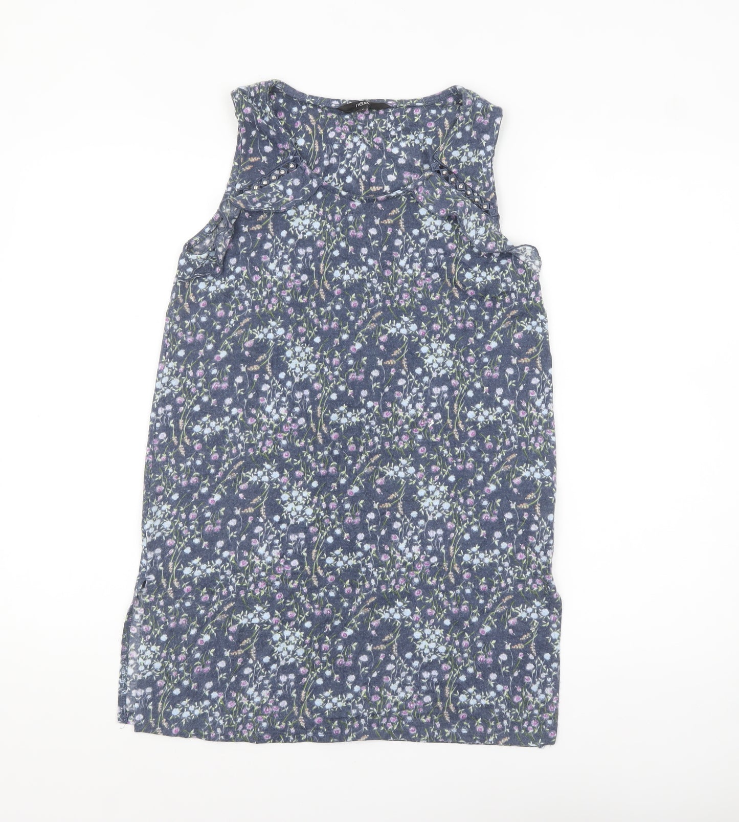 Next Women Blue Floral Crochet Detail Sleeveless Tank Top Size 8