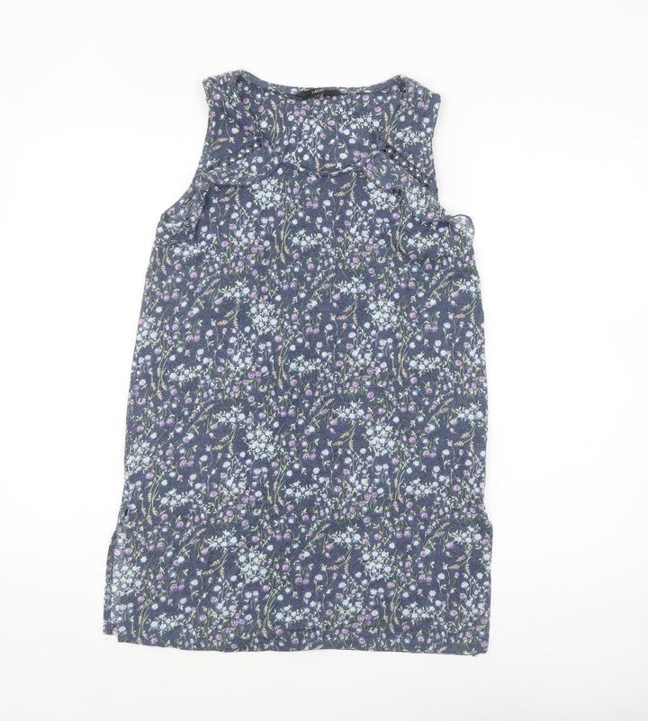 Next Women Blue Floral Crochet Detail Sleeveless Tank Top Size 8
