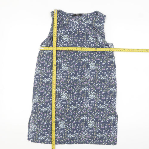 Next Women Blue Floral Crochet Detail Sleeveless Tank Top Size 8