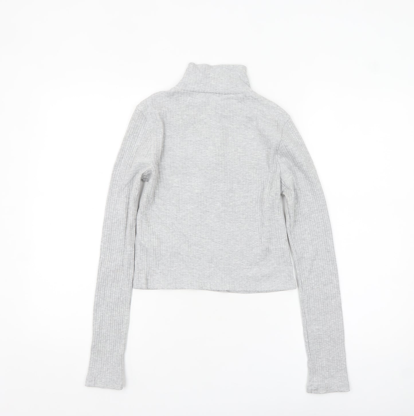 Topshop Women's Grey Cropped Ribbed Half Zip High Neck Top Size 8