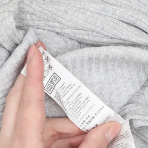 Topshop Women's Grey Cropped Ribbed Half Zip High Neck Top Size 8