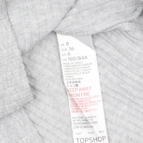 Topshop Women's Grey Cropped Ribbed Half Zip High Neck Top Size 8