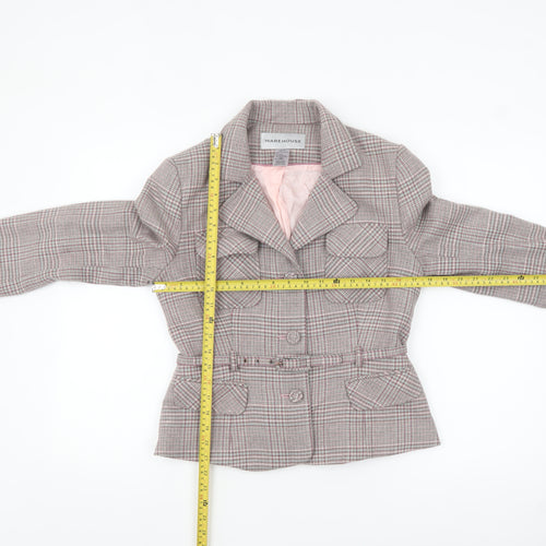 Warehouse Women's Grey Checked Wool Blend Suit Jacket UK 12 Belted