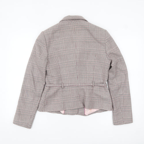 Warehouse Women's Grey Checked Wool Blend Suit Jacket UK 12 Belted