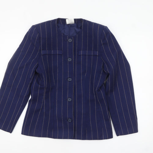 Alexon Women Navy Blue Pinstripe Wool Suit Jacket Size 10 UK