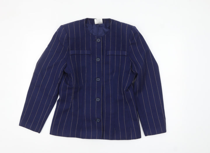 Alexon Women Navy Blue Pinstripe Wool Suit Jacket Size 10 UK