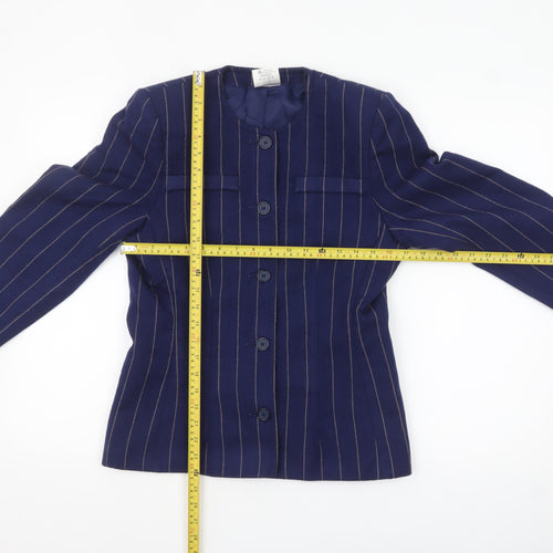 Alexon Women Navy Blue Pinstripe Wool Suit Jacket Size 10 UK