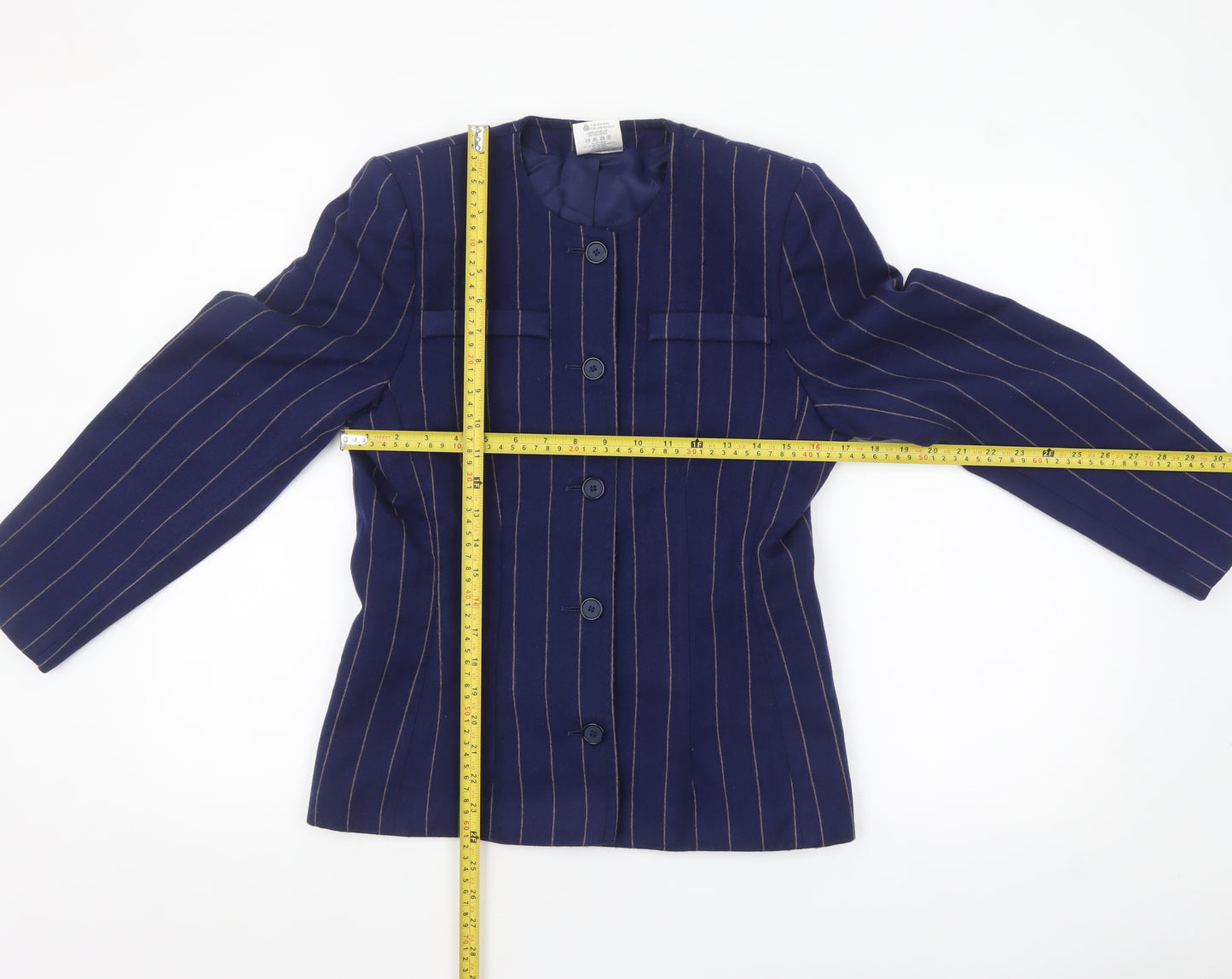 Alexon Women Navy Blue Pinstripe Wool Suit Jacket Size 10 UK
