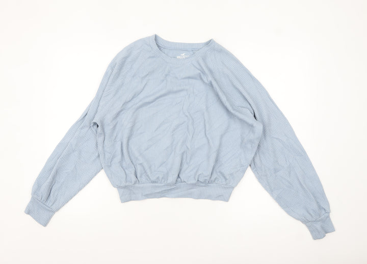 Hollister Women Blue Knit Long Sleeve Crew Neck Top Size M