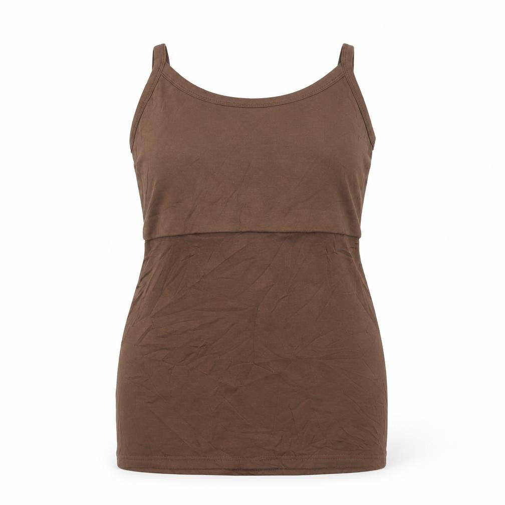 Front view of Fresh Mums women’s brown, size UK 14, camisole summer tank top