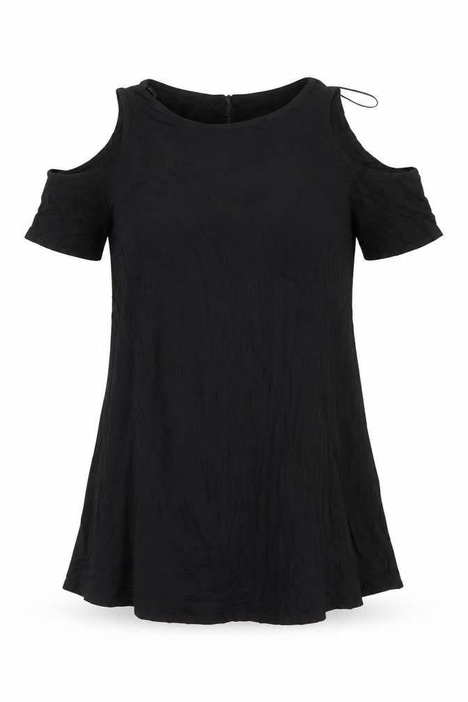 Front view of New Look Women's Black Cold Shoulder A-Line Dress, size 10