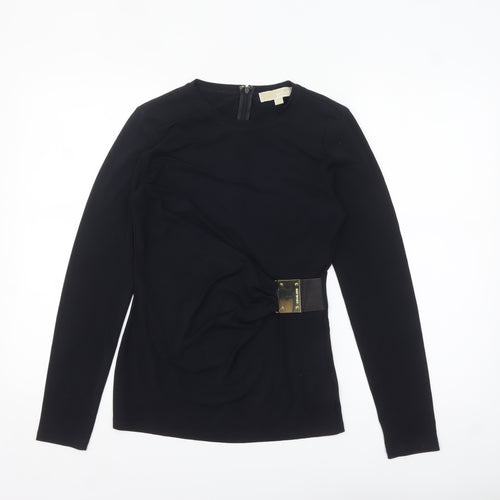 Michael Kors Womens Black Long Sleeve Wrap Blouse S