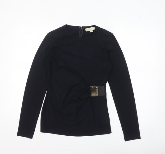 Michael Kors Womens Black Long Sleeve Wrap Blouse S