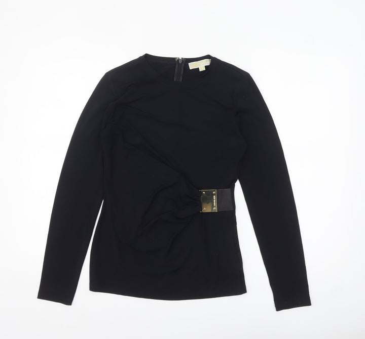 Michael Kors Womens Black Long Sleeve Wrap Blouse S