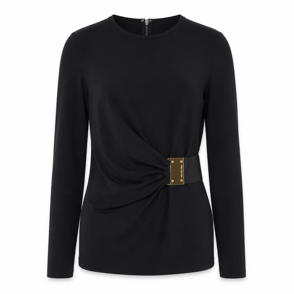 Front view of Michael Kors women’s black long sleeve wrap blouse s