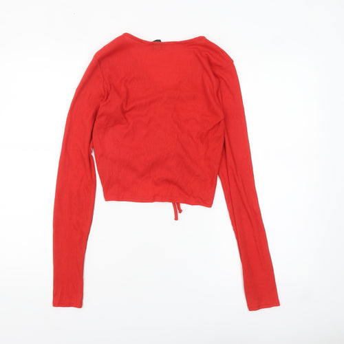 Urban Outfitters Women's Red Cropped V-Neck Long Sleeve Top M