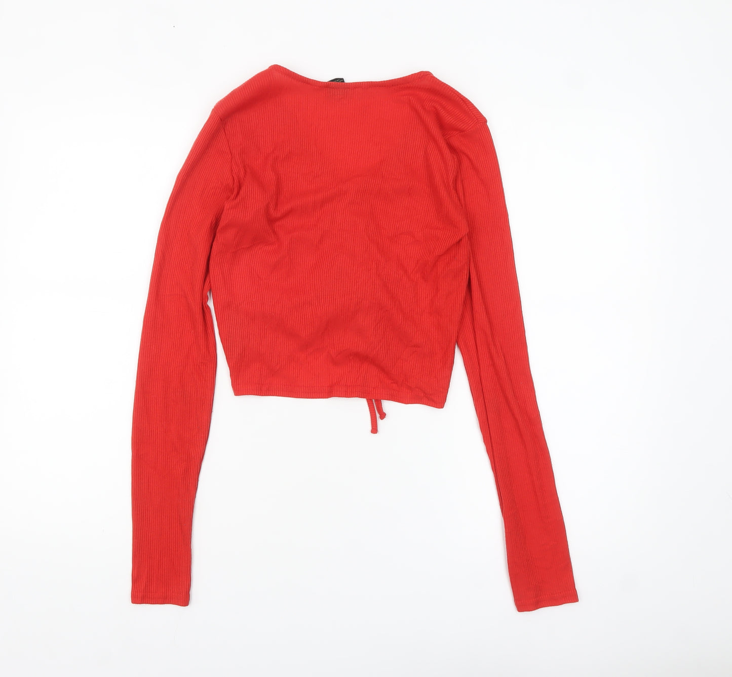 Urban Outfitters Women's Red Cropped V-Neck Long Sleeve Top M