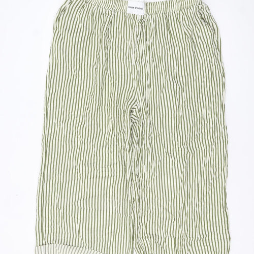 Boohoo Women’s Green Striped Cropped Wide-Leg Trousers UK 20