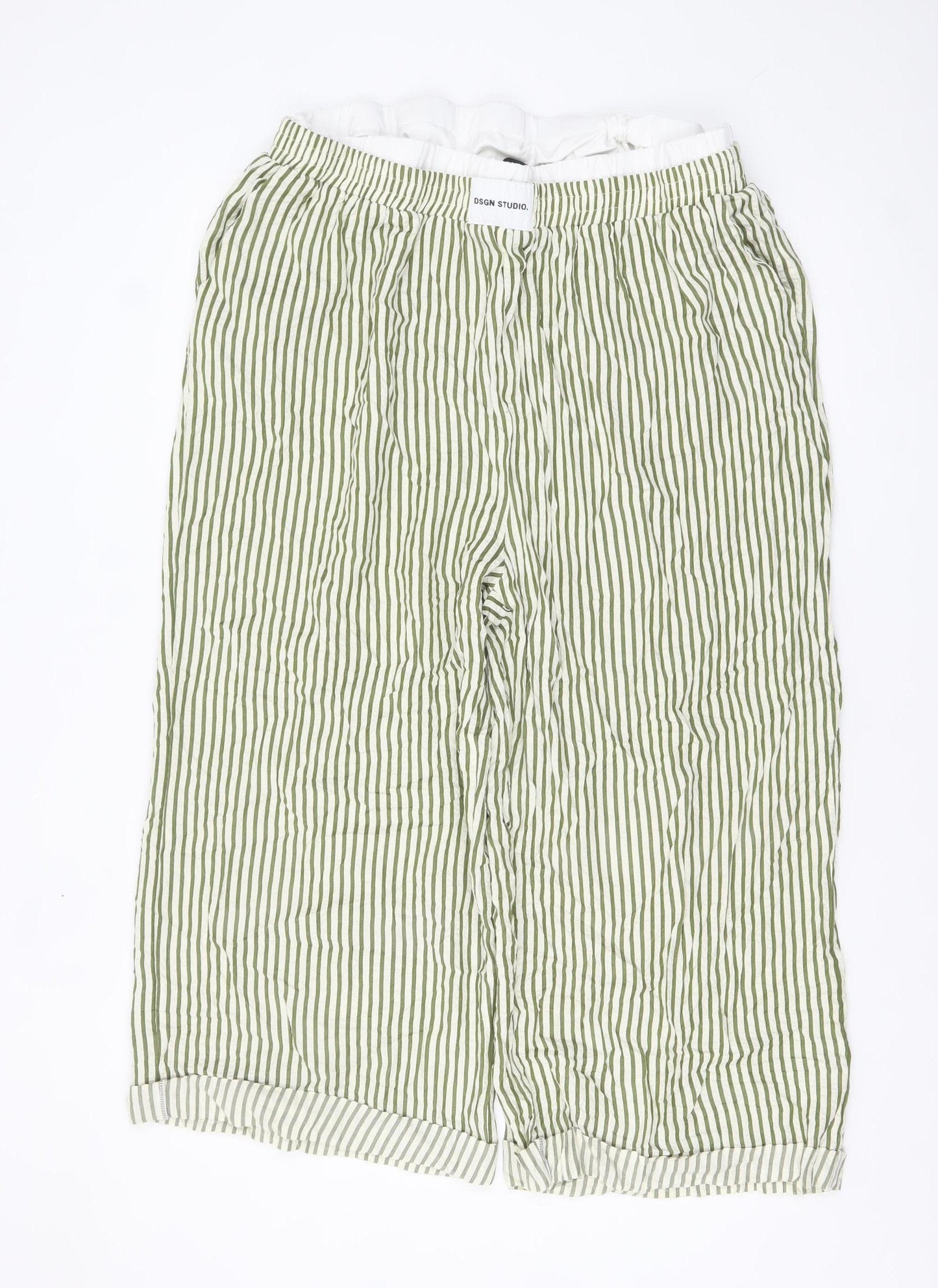 Boohoo Women’s Green Striped Cropped Wide-Leg Trousers UK 20