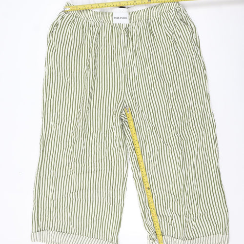 Boohoo Women’s Green Striped Cropped Wide-Leg Trousers UK 20