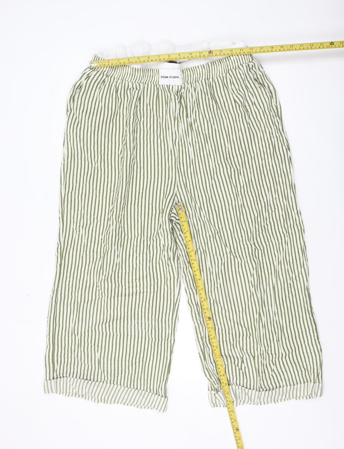Boohoo Women’s Green Striped Cropped Wide-Leg Trousers UK 20
