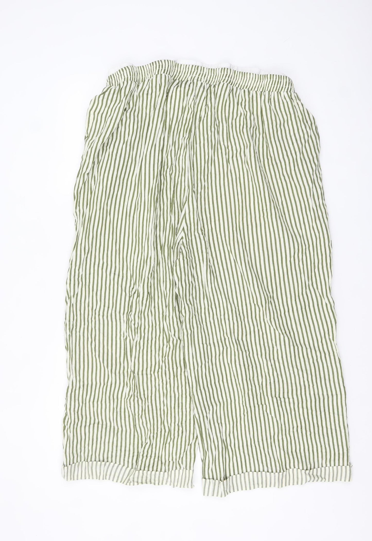 Boohoo Women’s Green Striped Cropped Wide-Leg Trousers UK 20