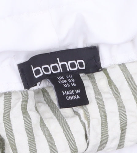 Boohoo Women’s Green Striped Cropped Wide-Leg Trousers UK 20