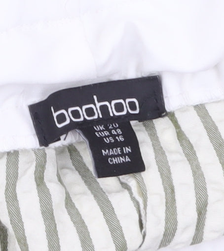 Boohoo Women’s Green Striped Cropped Wide-Leg Trousers UK 20
