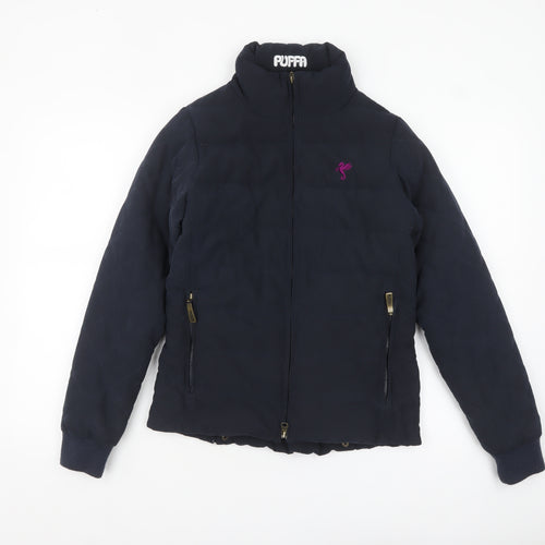 Puffa Women's Blue Quilted Puffer Jacket Size 8 Full Zip Warm