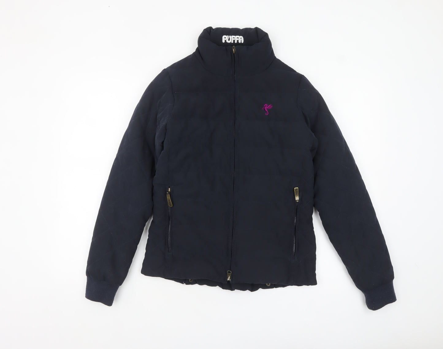 Puffa Women's Blue Quilted Puffer Jacket Size 8 Full Zip Warm