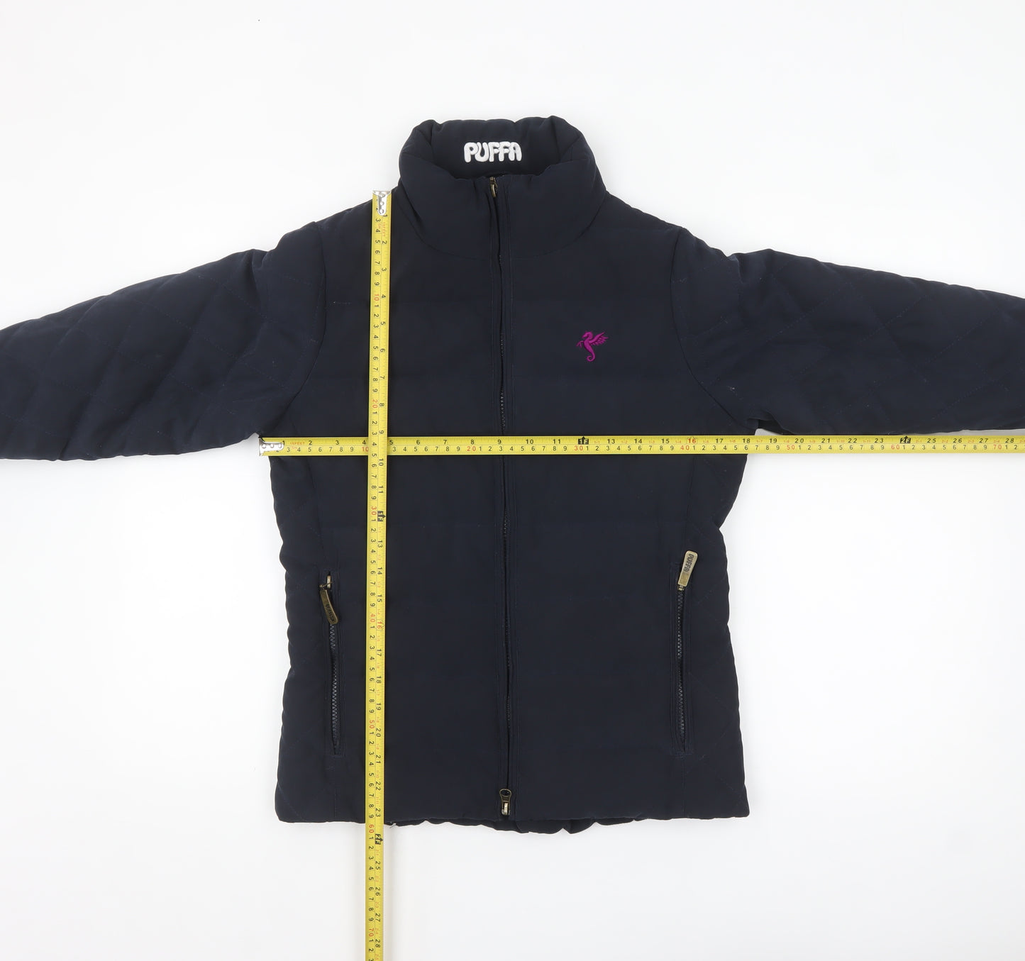 Puffa Women's Blue Quilted Puffer Jacket Size 8 Full Zip Warm