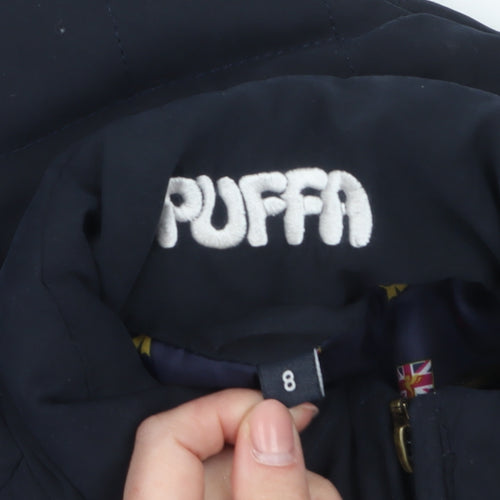 Puffa Women's Blue Quilted Puffer Jacket Size 8 Full Zip Warm