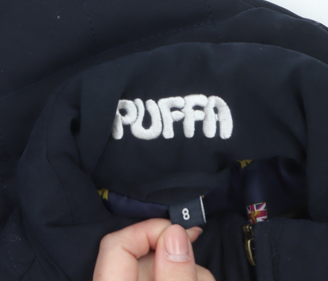 Puffa Women's Blue Quilted Puffer Jacket Size 8 Full Zip Warm