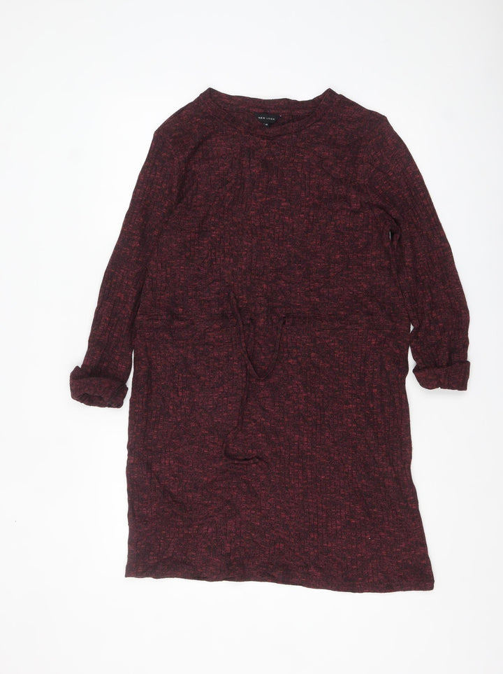 New Look Women’s Red Knit Shift Belted Dress Size 12